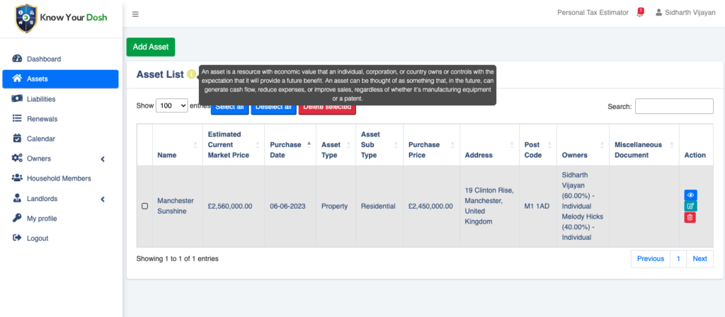 Know Your Dosh Asset List