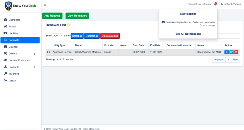 Renewals Dashboard